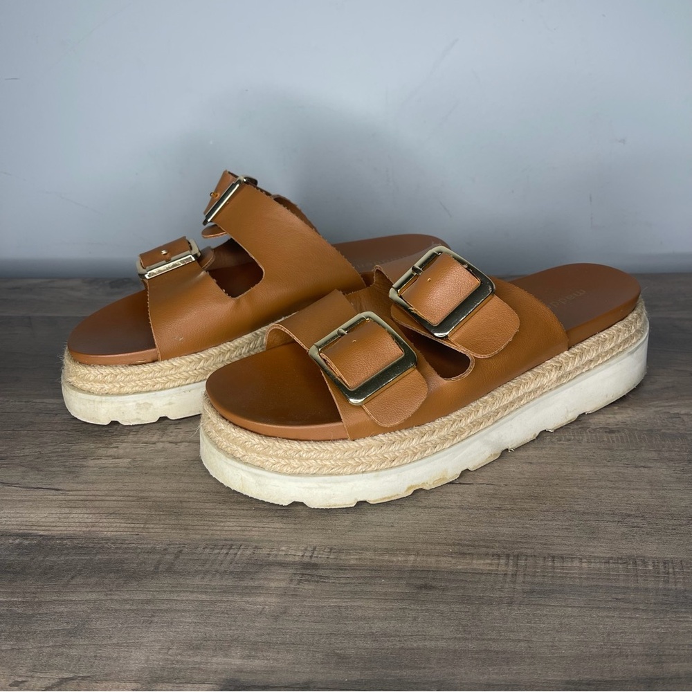 Madden Girl Brown Double Buckle Espadrille Platform Sandals